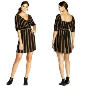 Xhilaration Black Tie-Front Striped A-Line Dress